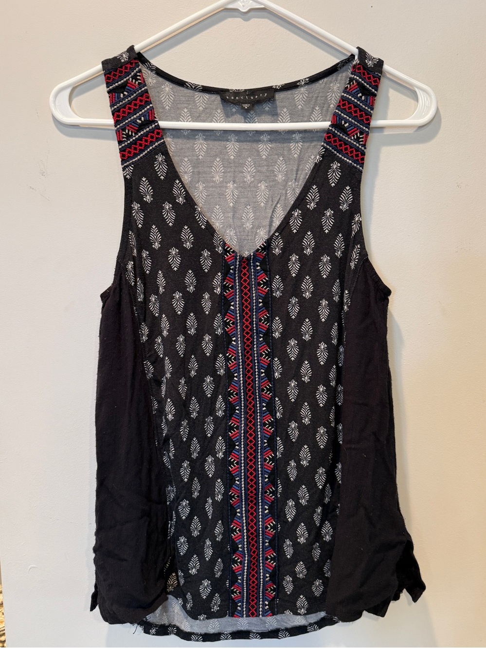 Sanctuary Black Tank with Red and White Embroidered Trim